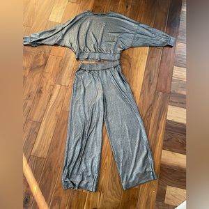 Express wide leg pant and top set in silver